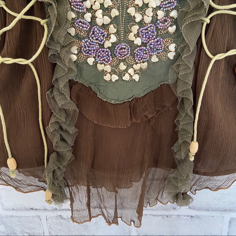 Boho hand crafted brown top size Small - Picture 6 of 15